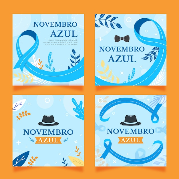 Coleção de postagens do instagram de novembro azul plano