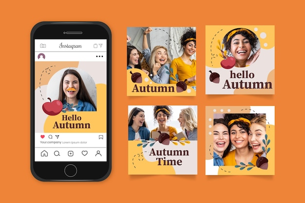 Coleção de postagens do instagram de outono com foto