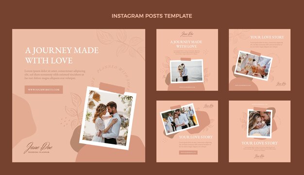Coleção de postagens do instagram de planejador de casamento plano