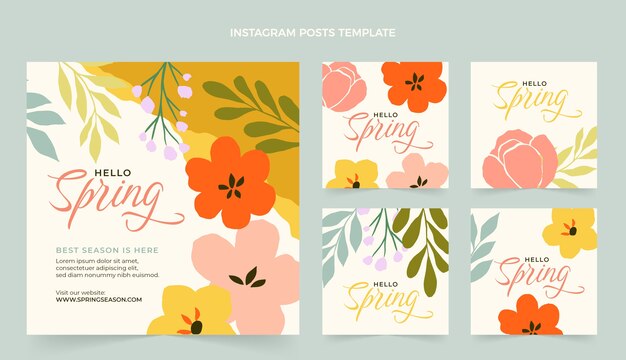 Coleção de postagens do instagram de primavera plana
