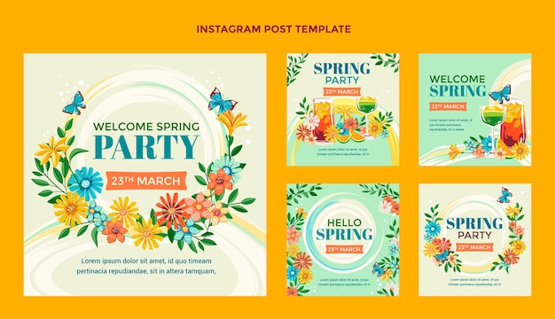 Vetor grátis coleção de postagens do instagram de primavera plana