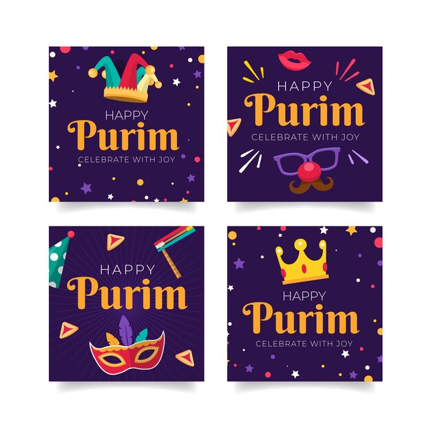 Coleção de postagens do instagram de purim plana