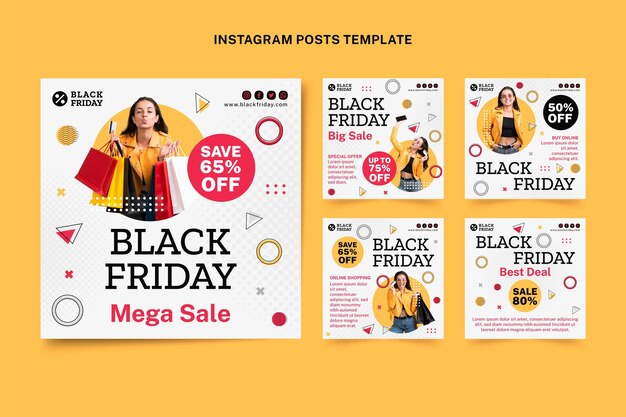 Coleção de postagens do Instagram de sexta-feira preta plana