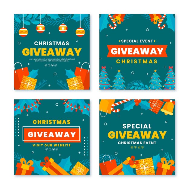 Coleção de postagens do instagram de sorteio de natal desenhada à mão