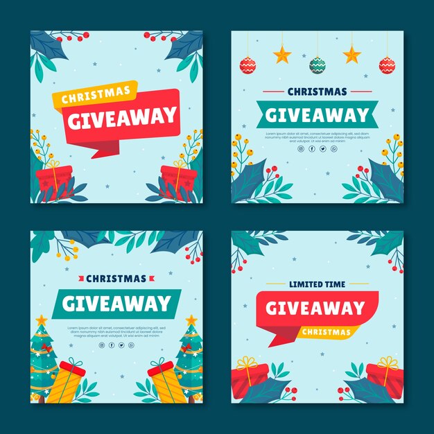 Coleção de postagens do Instagram de sorteio de natal plana