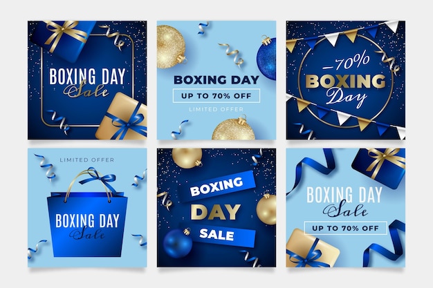 Vetor grátis coleção de postagens do instagram de venda de boxing day realista
