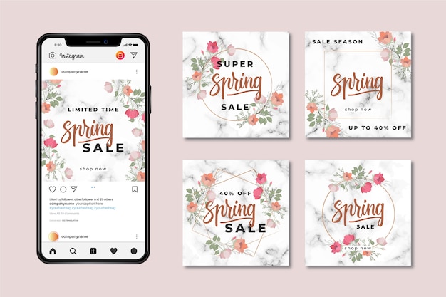 Coleção de postagens do instagram de venda de primavera