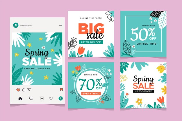 Coleção de postagens do Instagram de venda de primavera