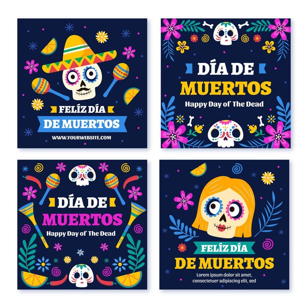 Coleção de postagens do instagram desenhada à mão com diâmetros planos planos