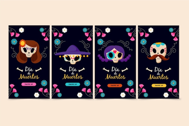 Vetor grátis coleção de postagens do instagram día de muertos