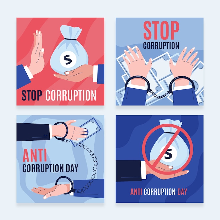 Vetor grátis coleção de postagens do instagram do dia anti-corrupção desenhada à mão