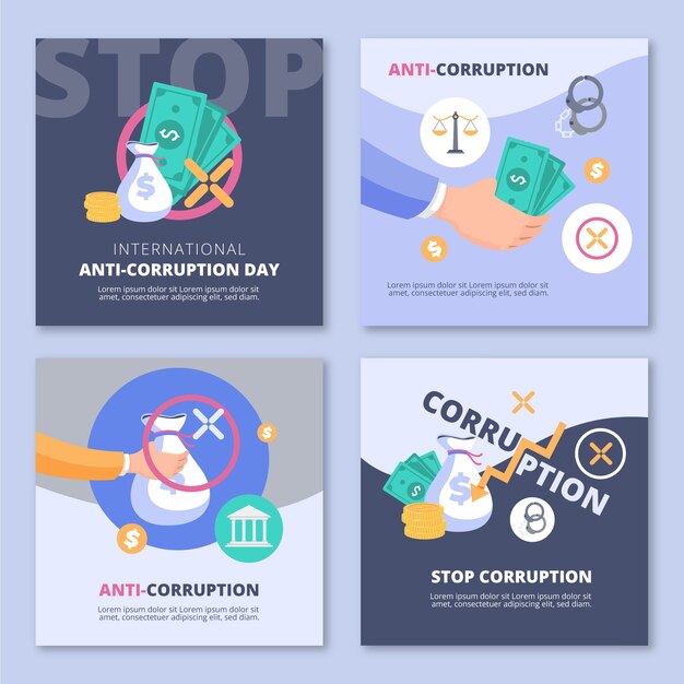 Coleção de postagens do Instagram do dia anti-corrupção desenhada à mão