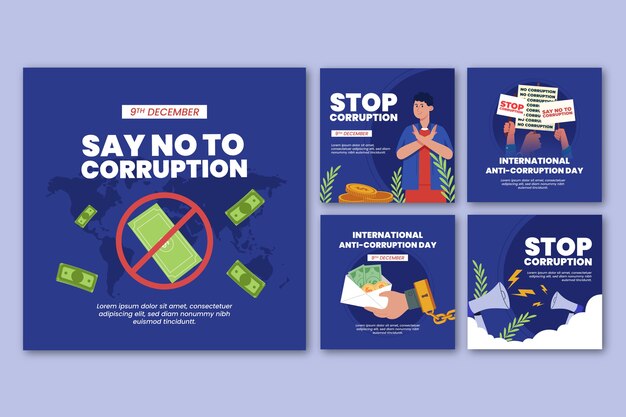 Coleção de postagens do Instagram do dia anti-corrupção desenhada à mão