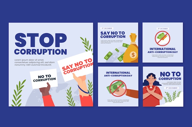 Coleção de postagens do Instagram do dia anti-corrupção desenhada à mão