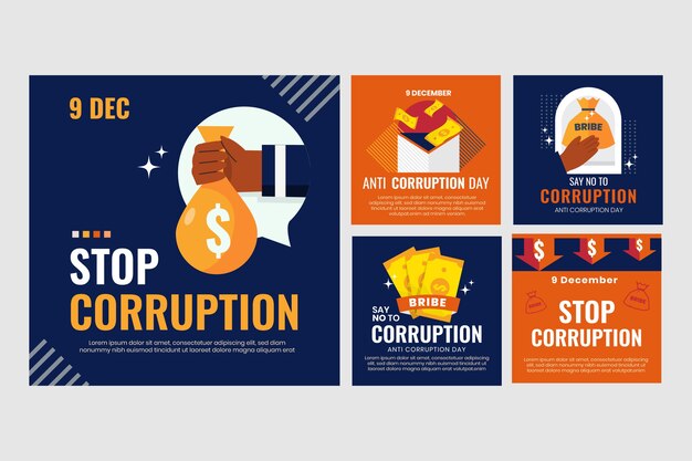 Coleção de postagens do Instagram do dia anti-corrupção plana