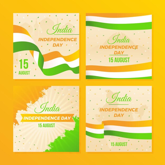 Coleção de postagens do Instagram do Dia da Independência da Índia gradiente