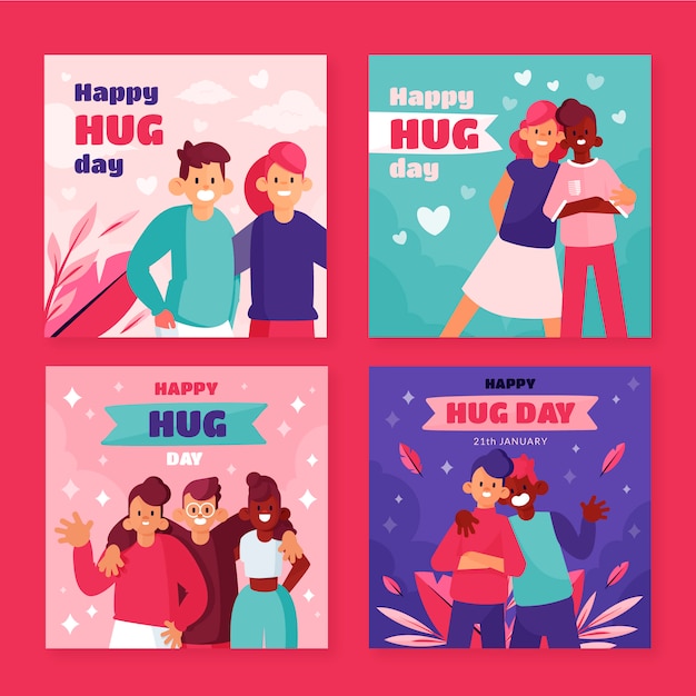 Coleção de postagens do instagram do dia do abraço desenhado à mão