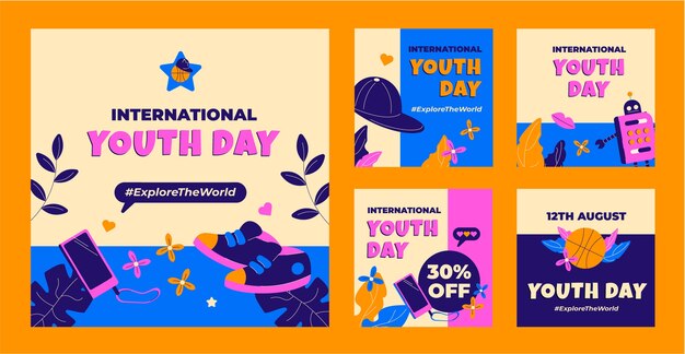 Coleção de postagens do Instagram do Dia Internacional da Juventude