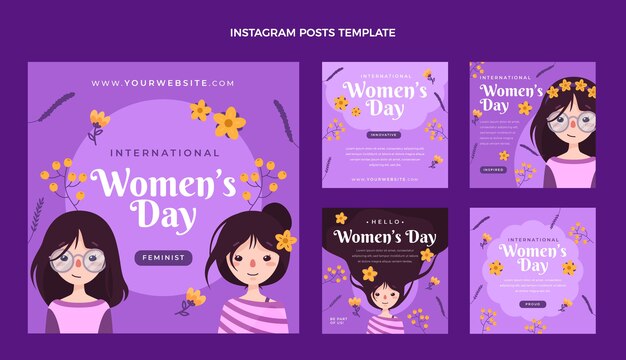 Coleção de postagens do instagram do dia internacional da mulher plana