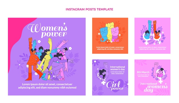 Coleção de postagens do instagram do dia internacional da mulher plana