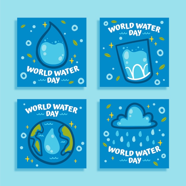 Vetor grátis coleção de postagens do instagram do dia mundial da água plana
