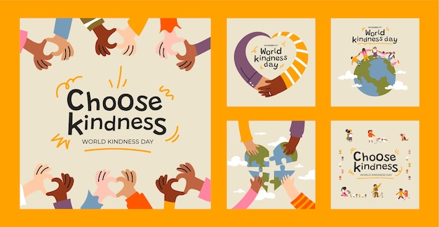 Vetor grátis coleção de postagens do instagram do dia mundial da bondade desenhada à mão