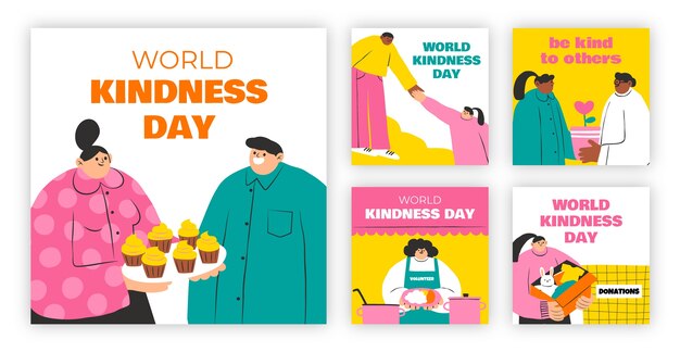 Coleção de postagens do instagram do dia mundial da bondade desenhada à mão