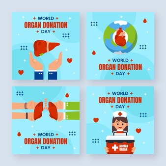 Coleção de postagens do instagram do dia mundial da doação de órgãos plana