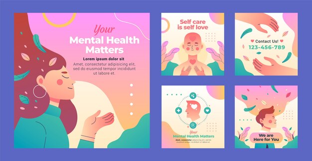 Coleção de postagens do instagram do dia mundial da saúde mental gradiente