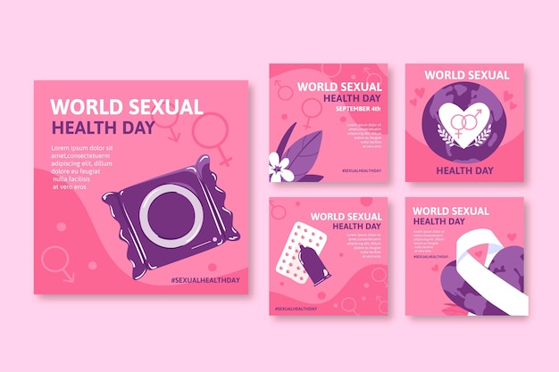 Coleção de postagens do instagram do dia mundial da saúde sexual desenhada à mão