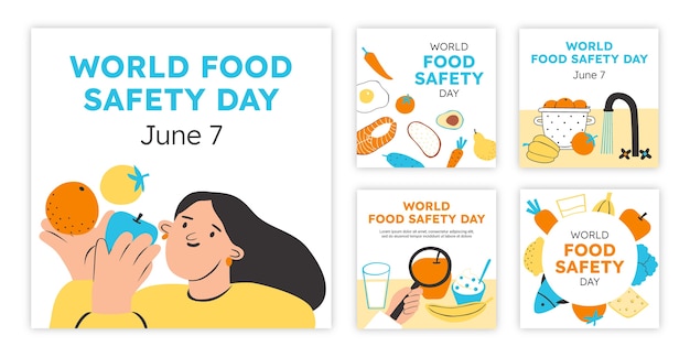Vetor grátis coleção de postagens do instagram do dia mundial da segurança alimentar plana