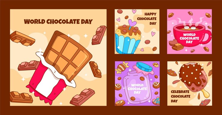 Vetor grátis coleção de postagens do instagram do dia mundial do chocolate desenhada à mão