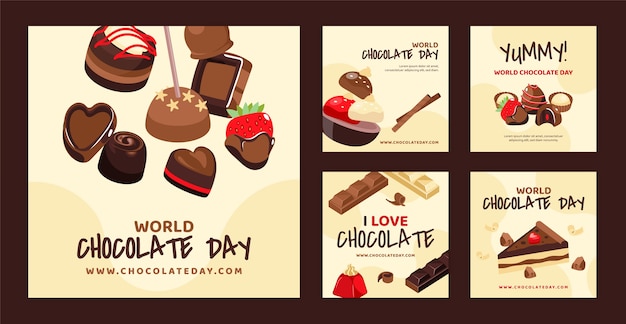 Coleção de postagens do instagram do dia mundial do chocolate plano