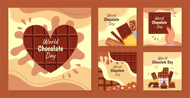 Coleção de postagens do instagram do dia mundial do chocolate plano