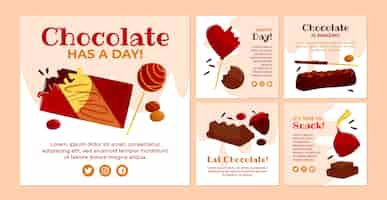 Vetor grátis coleção de postagens do instagram do dia mundial do chocolate plano