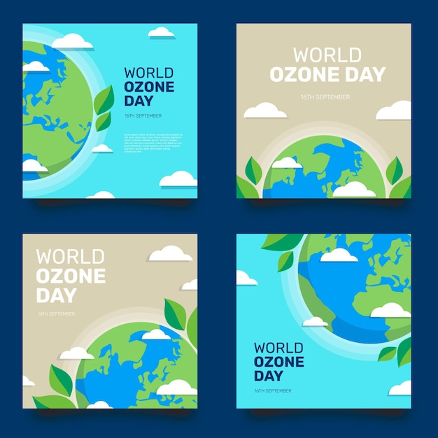 Vetor grátis coleção de postagens do instagram do dia mundial do ozônio plano
