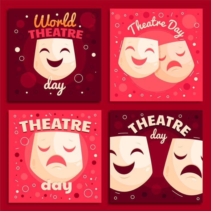 Vetor grátis coleção de postagens do instagram do dia mundial do teatro plano