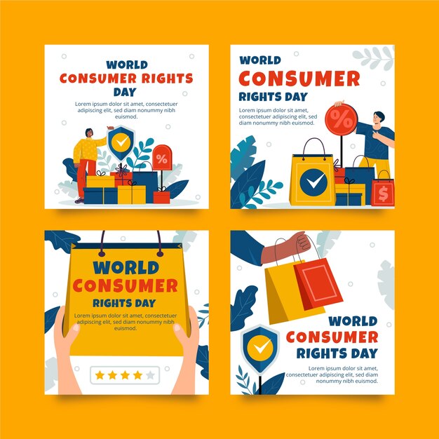 Coleção de postagens do instagram do dia mundial dos direitos do consumidor plana