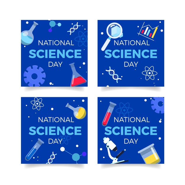 Coleção de postagens do instagram do dia nacional da ciência plana
