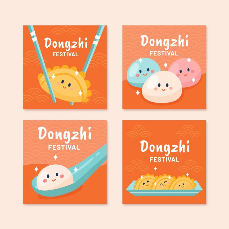 Vetor grátis coleção de postagens do instagram do festival dongzhi desenhada à mão