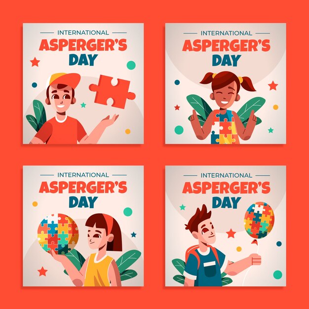 Vetor grátis coleção de postagens do instagram do flat international asperger day