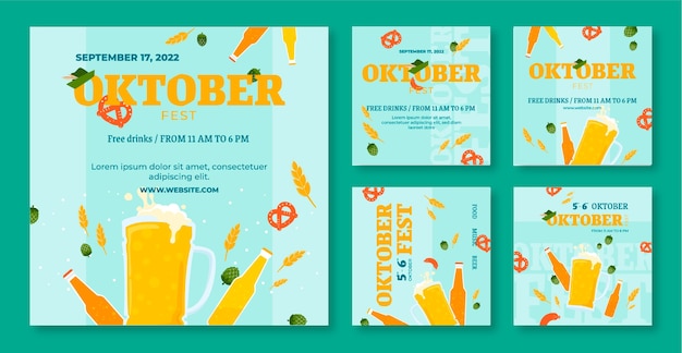 Coleção de postagens do instagram do flat oktoberfest