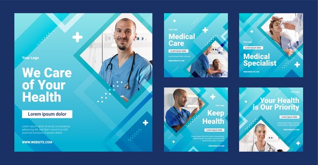 Coleção de postagens do instagram do hospital gradiente