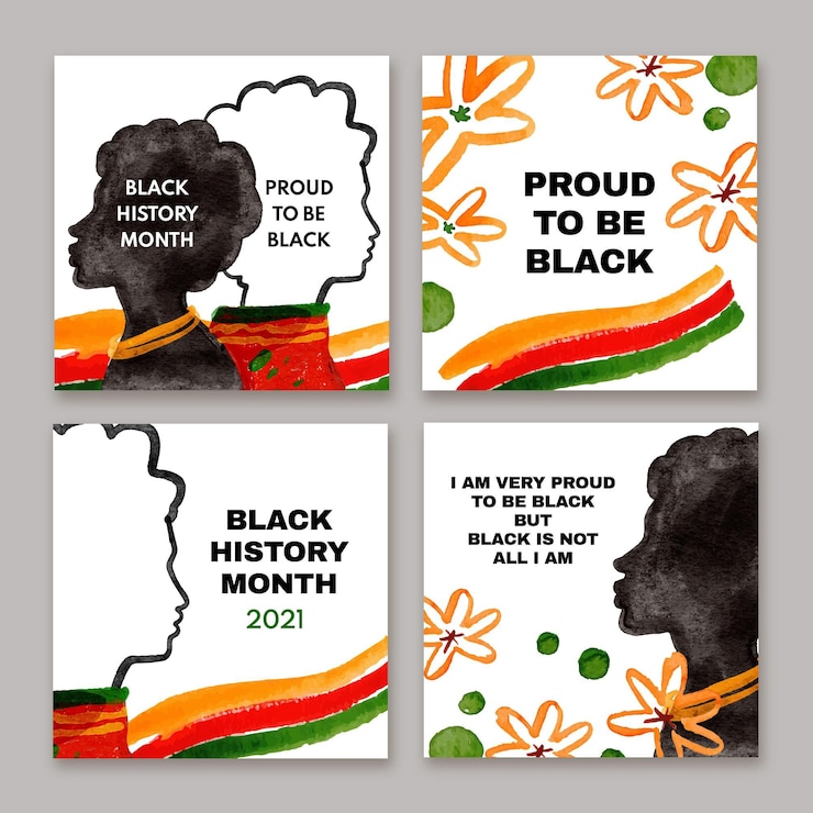 Vetor grátis coleção de postagens do instagram do mês da história da aquarela negra