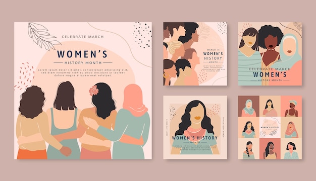 Coleção de postagens do instagram do mês da história das mulheres planas