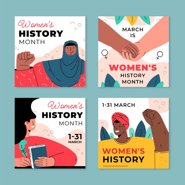 Coleção de postagens do instagram do mês da história das mulheres planas