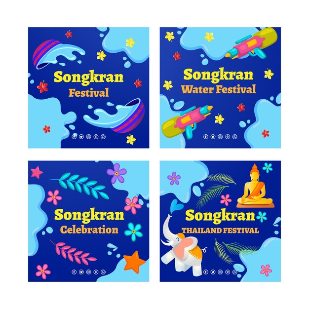 Coleção de postagens do instagram do songkran gradiente