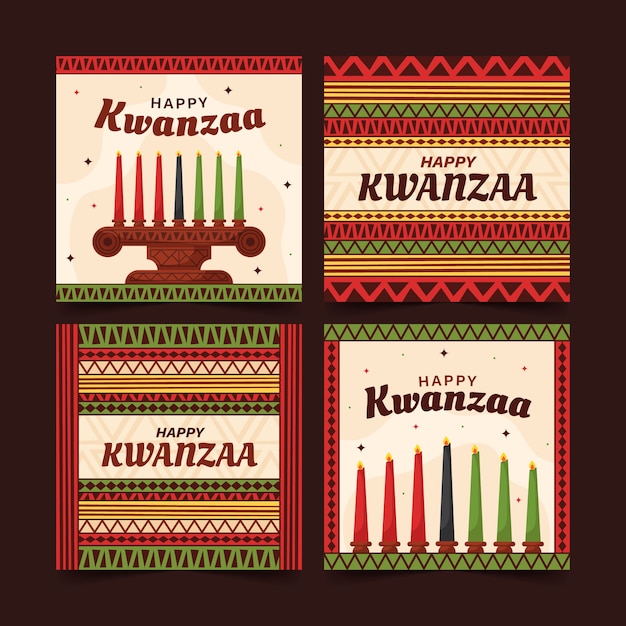 Coleção de postagens do instagram em kwanzaa desenhada à mão