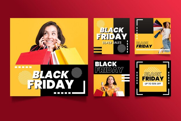 Coleção de postagens do instagram Flat black