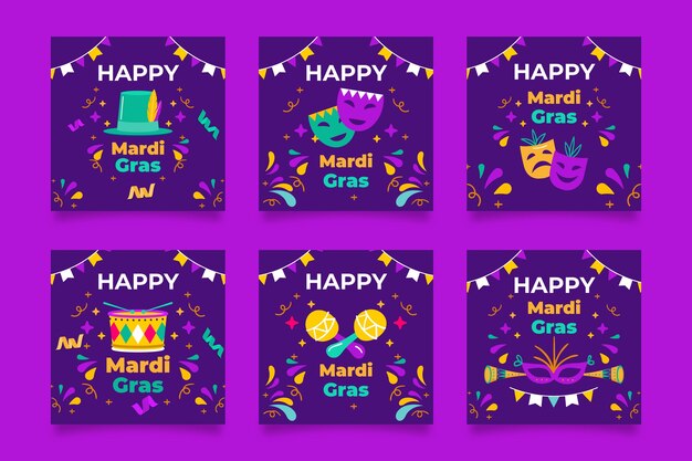 Coleção de postagens do instagram Flat mardi gras